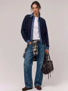Freevana 女款拼接長袖鈕扣前襟時尚休閒針織開襟衫 - 灰色 - 查看 3