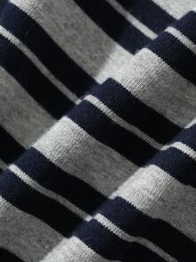 DAZY Men's Brown & Blue Striped Fabric Crew Neck Half-Button Front Ribbed Cuff T-Shirt, Spring/Autumn - Navy Blue - View 7