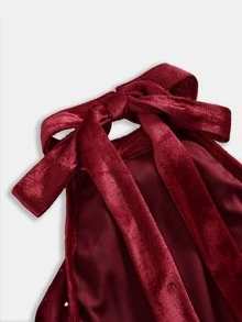 Firerie Kids Tween女孩亮面酒紅天鵝絨掛脖蝴蝶結蛋糕裙 公主禮服 派對晚宴正式場合 秋冬新款 - 酒紅色 - 查看 3