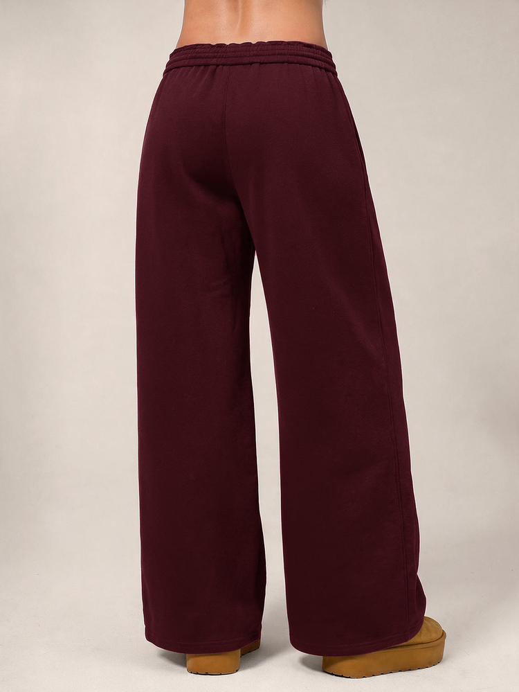Avantive Women's Burgundy Waist Tie Straight Leg Versatile Sweatpants - Burgundy - View 5