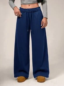 Avantive Women's Drawstring Waist Wide Leg Loose Athletic Pants - Navy Blue - View 4