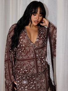 Rustia Plus Size Printed Paris Dress With Criss-Cross Front And Cinched Waist, Early Autumn - Brown - View 7
