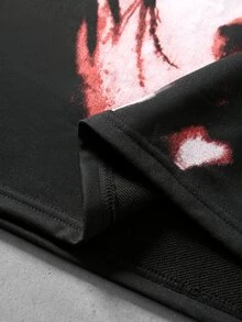 ROMWE MEN Street Life Men's Street Retro Portrait Print Long Sleeve T-Shirt Loose Fit - Black - View 4