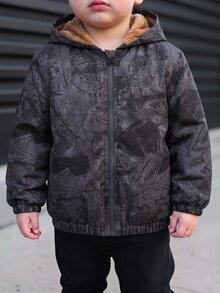 SHEIN 兒童 1件 小男孩冬季卡通印花保暖內裡連帽外套背心 度假可愛街頭 Y2K 生日派對 開學季 萬聖節 超值上衣 - 彩色 - 查看 4