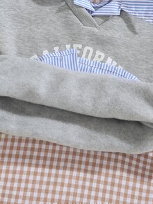 SHEIN Tween女孩白色紫色2合1衛衣，領口長袖加州印花套頭衫，柔軟面料寬鬆版型，秋季Nancy 7歲生日 - 淺灰色 - 查看 6
