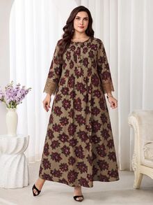 Al Najma Plus Size Women's All-Over Floral Print Fashion Casual Arabian Dress - Multicolor - View 5