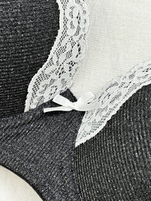 Napfluff 1 Set Light Gray Lace Patchwork Women's Underwire Bra And Lace Patchwork Triangle Panty Set - Dark Grey - View 5