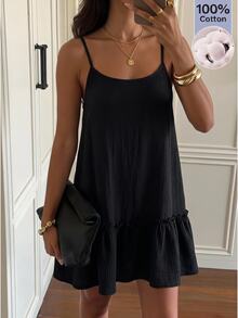 SHEIN EZwear 黑色編織細肩帶女款洋裝 - 黑色 - 查看 6