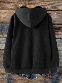Linhara CURVE Plus Size Women's Casual Loose Hooded Sweatshirt With Lobster Clasp, Autumn/Winter Design Street Style - Dark Grey - View 2