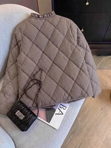 SHEIN Clasi Women's Plaid Casual Versatile Winter Padded Coat - Mocha Brown - View 2