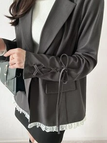 FRIFUL Women's Single-Breasted Long Sleeve Elegant Casual Jacket Office Formal Grey Autumn - Grey - View 3