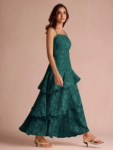 Enchnt Women's Spaghetti Strap Multi-Layer Ruffle Dress - Dark Green - View 5