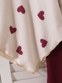 SHEIN 女童 2 件組 秋冬甜美愛心印花羅紋小立領不對稱下擺上衣＋喇叭褲休閒套裝，秋季母女搭配嬰兒套裝 - 紅色 - 查看 9