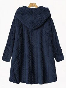 SHEIN Clasi 大尺碼女款紋理長袖抓絨連帽休閒夾克 - 藏蓝色 - 查看 3