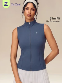 OutZeal Women Sports Tank Gym Workout Slim Fit Stand Collar Zip Up Vest Summer - Navy Blue - View 1