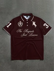 STYNVO 男士字母圖案裝飾運動 Polo 衫 - 酒紅色 - 查看 1