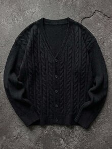 NEOSTRIT 男士麻花編織長袖單排扣休閒開襟衫 節慶男孩款 秋冬日常新款 - 黑色 - 查看 4
