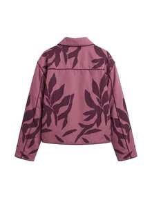 Nöista Quilted Jacket In Pink Colors With Leaves Print And Snap Buttons For Closure, Oversize Look. Fall, Winter, Casual, Outerwear.  - Pink - View 9