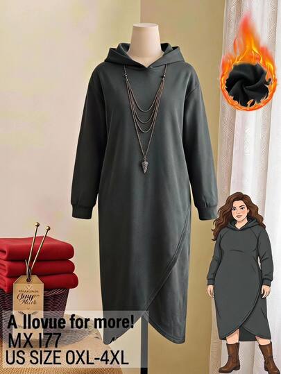 Rusticease Plus Size Women Solid Color Casual Daily Wear Hooded Sweatshirt
