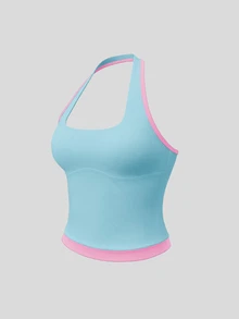 SHEIN Sweetro 女款拼色修身百搭日常穿著掛脖運動T恤 - 彩色 - 查看 5