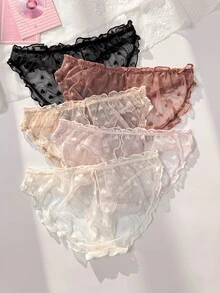 PetitDoll 5pcs Random Heart Direction Sweet Heart Jacquard Mesh Ruched Ruffle Back Hollow Triangle Set - Multicolor - View 2