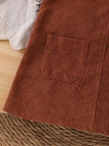 Young Girls Pocket Decor Short Pinafore Dress - Brown - View 7