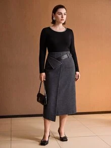 MOTF PREMIUM WOMEN'S ELEGANT ASYMMETRICAL STRIPED SKIRT - Grey - View 3