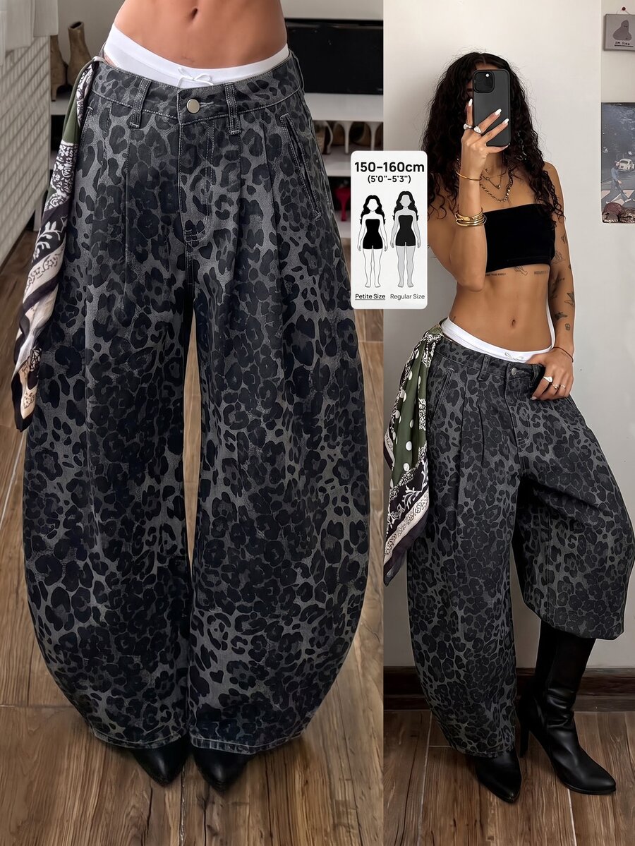 Jeanoix Petite Y2K Women's Denim Wide Leg Pants - Multicolor - View 1
