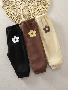 SHEIN 女嬰秋冬可愛3件組愛心圖案長褲 - 棕色 - 查看 2