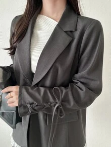 FRIFUL Women's Single-Breasted Long Sleeve Elegant Casual Jacket Office Formal Grey Autumn - Grey - View 1