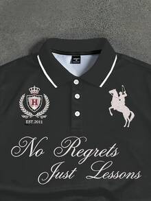 STYNVO Men's Short Sleeve Polo Shirt With Letter & Number Print Pattern - Dark Grey - View 3