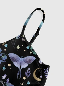 ROMWE Goth Dark Hippie Moth Moon Sun Star Women's A-Line Dress With Ruched Details - Black - View 3