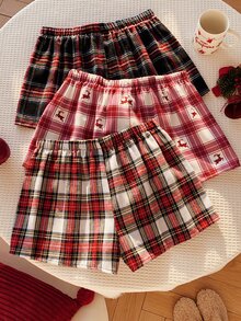 Comfortcana Women's Drawstring Plaid Print Shorts 3pcs Set - Multicolor - View 2