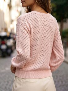 SHEIN 女款長袖休閒極簡風針織衫 - 粉色 - 查看 5