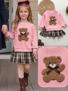 SHEIN LMoss Kids 少女復古時尚百搭休閒日常穿搭 秋冬款，適合外出與校園 - 粉色 - 查看 3