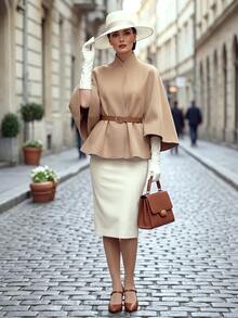 Balvessa Women's Solid Color Batwing Long Sleeve Casual Overcoat, Autumn/Winter - Khaki - View 4