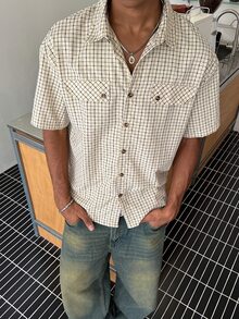 STEELVANCE 男士小格紋短袖襯衫，經典風格，適合正式或休閒場合，休閒度假、晚餐聚會、簡單辦公、居家休閒穿著，百搭風格，適合自穿或送禮給朋友，暢銷舒適面料襯衫 - 彩色 - 查看 2