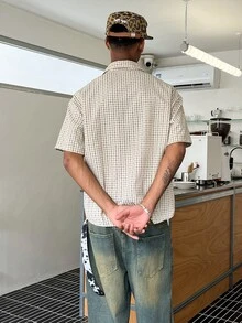STEELVANCE 男士小格紋短袖襯衫，經典風格，適合正式或休閒場合，休閒度假、晚餐聚會、簡單辦公、居家休閒穿著，百搭風格，適合自穿或送禮給朋友，暢銷舒適面料襯衫 - 彩色 - 查看 4