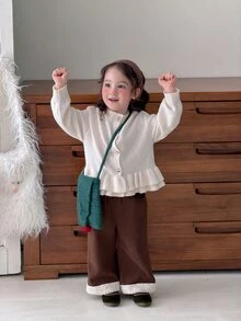 DAZY Infant/Toddler (Girl) Casual Autumn/Winter Solid Color Bottoms - Coffee Brown - View 8