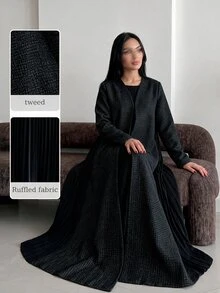 Yasveil Abaya dengan Lipatan di Bagian Bawah dan Bukaan di Bagian Depan - Dark Green - View 4