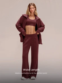 GLOWMODE CloudKnit Lift Off Relaxed Fit In-Seam Pockets Elastic Cuffs Zip-Front Jacket Daily Casual Street Wear - Burgundy - View 3