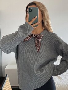 Livesso Sweater Lengan Panjang Wanita Motif Paisley Patchwork - Coffee Brown - View 6