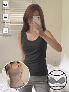 DAZY Women's Solid Color Casual Tank Top - Coffee Brown - View 10