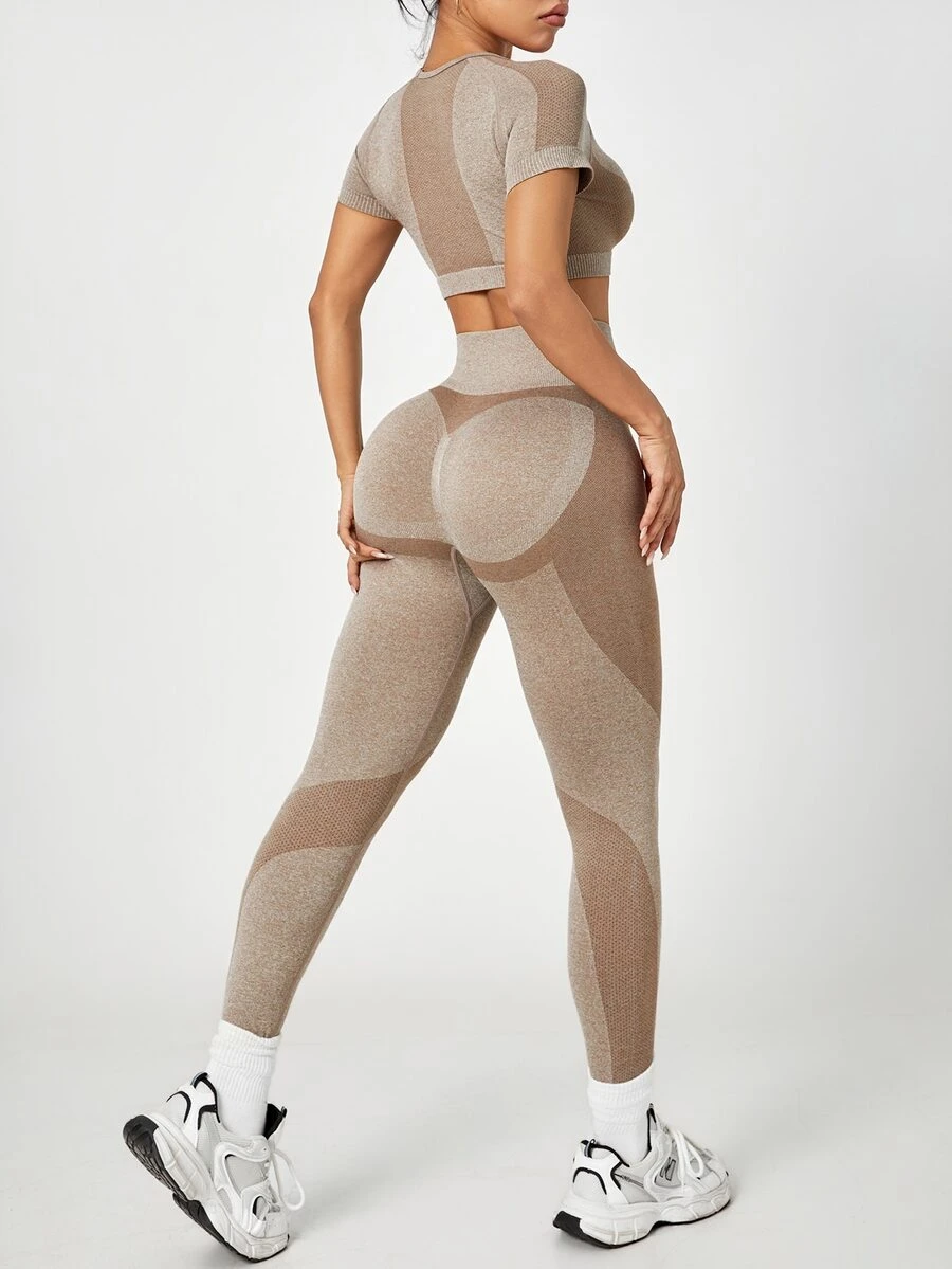 SHEIN Core Rhythm Women's Elastic Waist Tight Fit Sports Set - Army Green - View 1