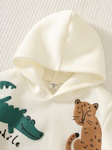 SHEIN 兒童 2件組小男孩休閒舒適可愛風，卡通動物印花恐龍獅子連帽衛衣與寬鬆長褲套裝，適合秋冬穿著 - 彩色 - 查看 5
