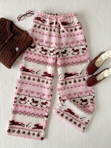 Comfortcana Women's Elastic Waist Floral Loose Long Pants - Pink - View 3
