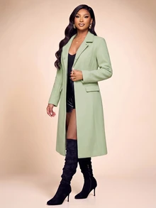 Brilight Light Sage Green Lapel Single Button Long Wool Coat Overcoat For Autumn Winter Commute Office Streetwear - Green - View 6