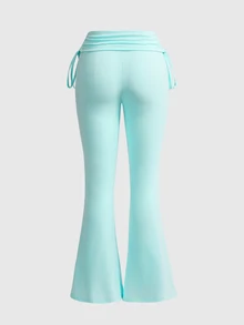 ROMWE Grunge Punk Versatile Black Drawstring Flare Leg Pants For Women - Mint Blue - View 2