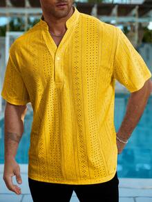 VENTUSAIL Men's Plus Size Solid Color Casual Versatile Short Sleeve Shirt For Daily Wear - Yellow - View 4