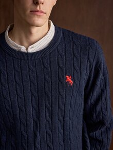 Manfinity CityGents Men's Knight Embroidery Long Sleeve Casual Crew Neck Knit Sweater - Navy Blue - View 2